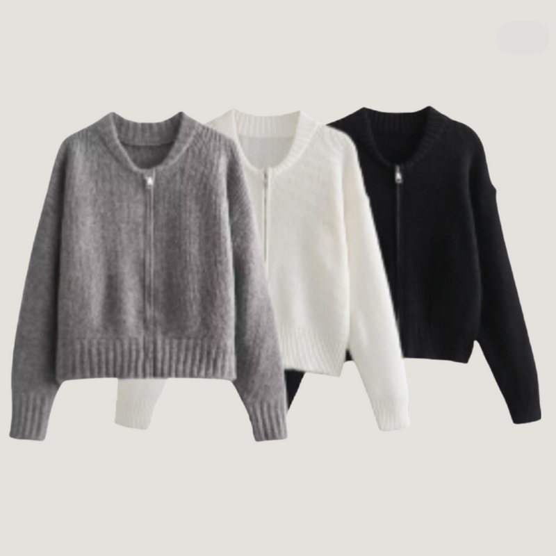 Rosa - Vintage Langärmelig Reißverschluss Weste Für Wärme Und Stil