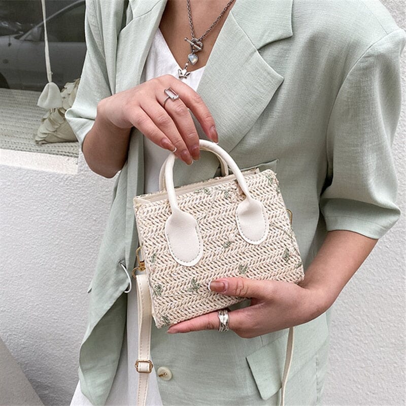 Elena – Handtasche mit Blumenmuster strukturiertem Finish und Griffen
