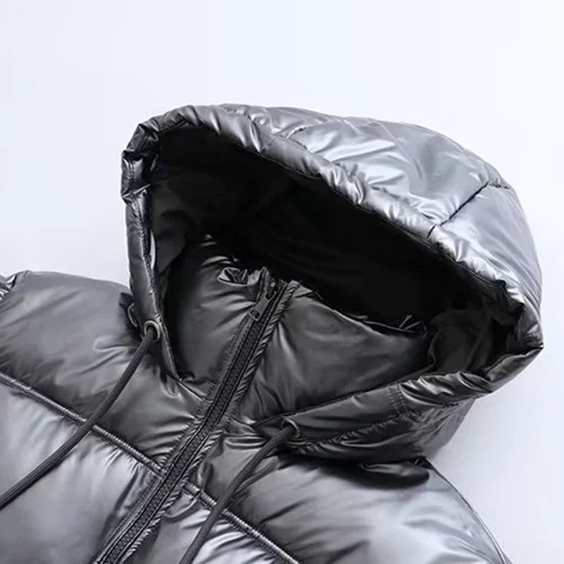 Freya - Langärmelige Puffer Kapuze Jacke Mit Reißverschluß