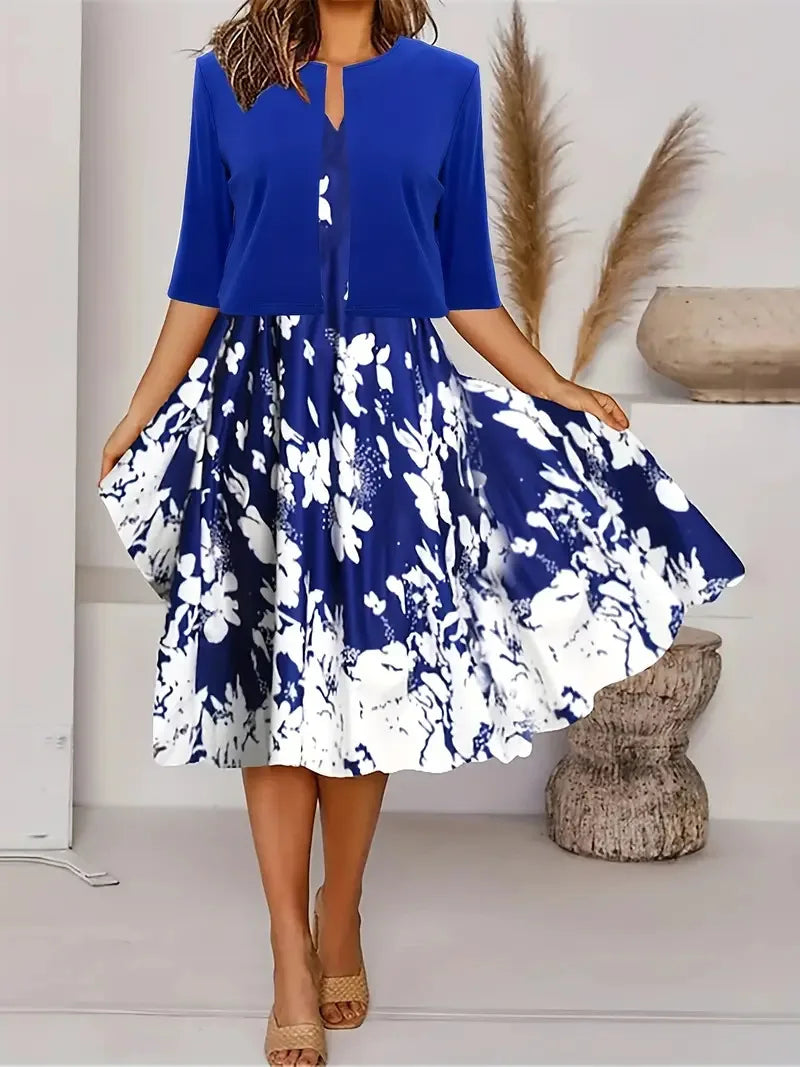 Denise – Blumendruck Midikleid mit Blazer und Kurzarm