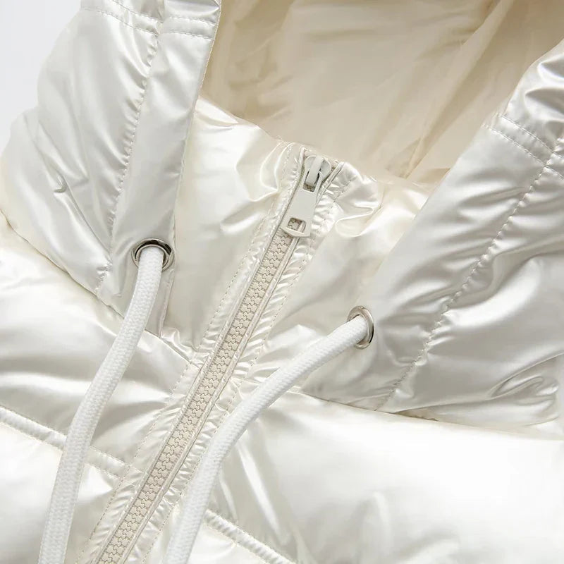 Freya - Langärmelige Puffer Kapuze Jacke Mit Reißverschluß