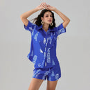 Anna – Zweiteiliges Satz mit bedrucktem Knopfhemd und lockeren elastischen Kurze Hosen