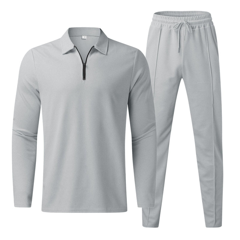 Paul – Zweiteiliges Set aus langärmligem Hemd mit Reißverschlusskragen und Hose mit Kordelzug