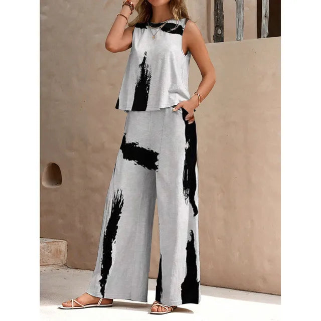 Leah – Elegantes Armelloses Gestreiftes Zweiteiler Set