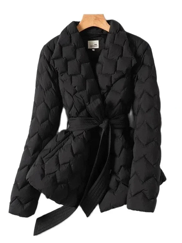 Elke - Langärmelig Gürtel Jacke Mit Taschen