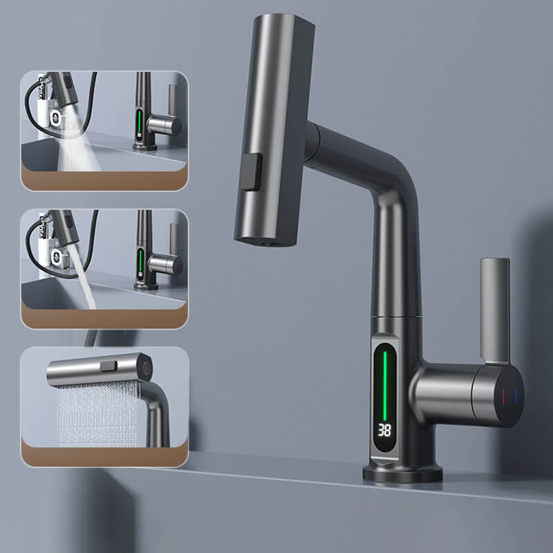 AquaGlide – Intelligenter digitaler Waschtischhahn mit drehbarem Kopf und LED Temperaturanzeige