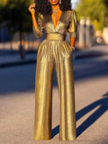 Anna - Eleganter tiefem V-Ausschnitt Jumpsuit mit langen Ärmeln und weitem Bein