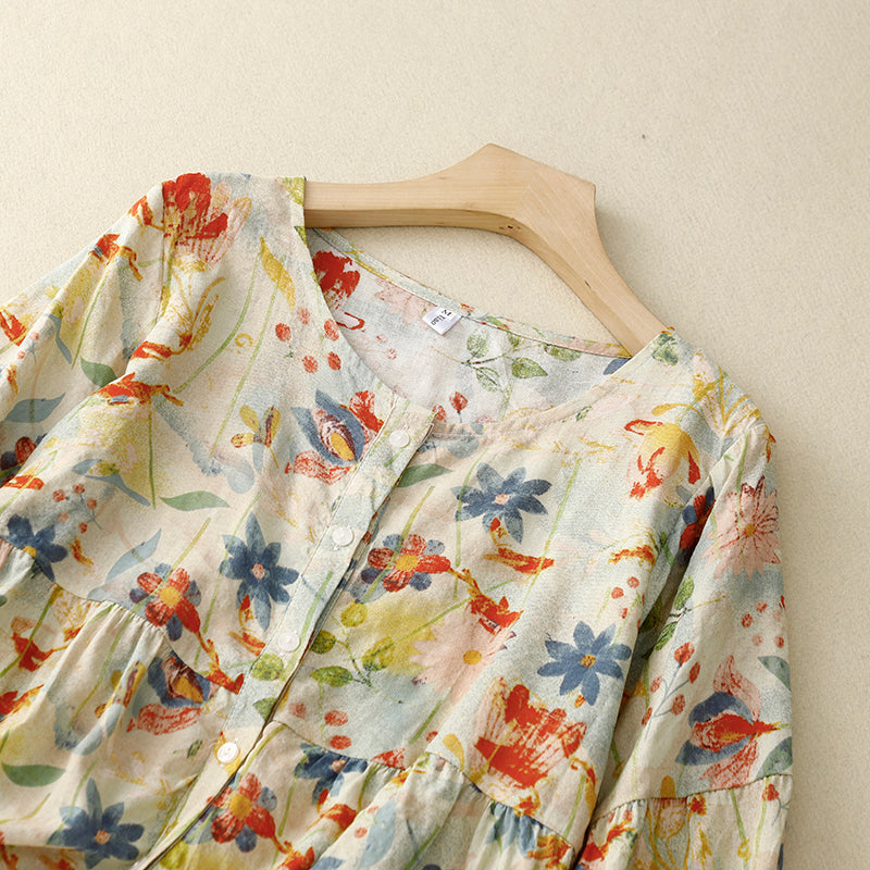 Raya – Bluse mit floralem Patchwork-Muster, lockerer Passform und weitem Schnitt