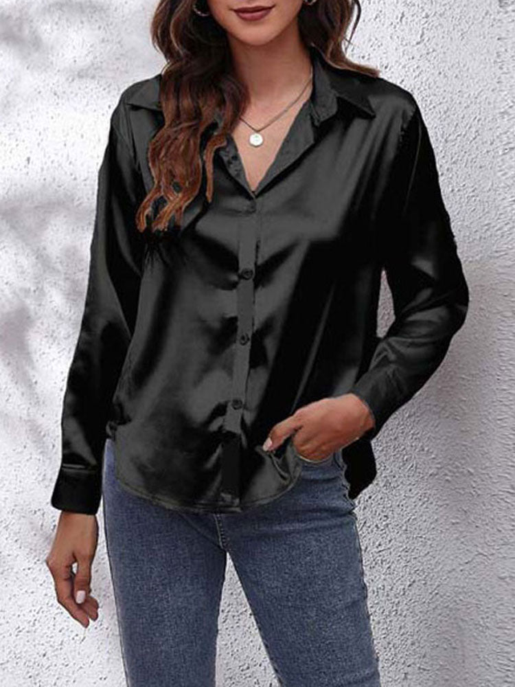 Caroline - Lässige locker sitzende Bluse mit langen Ärmeln und Umlegekragen