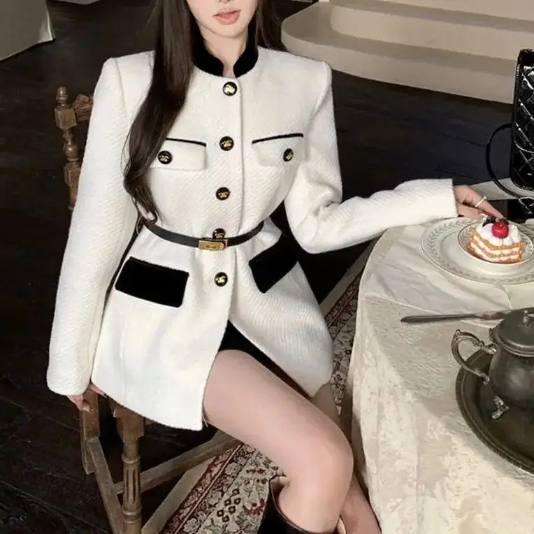 Sima – Eleganter Langarm Blazer mit Taschen Knöpfen und verstellbarem Gürtel