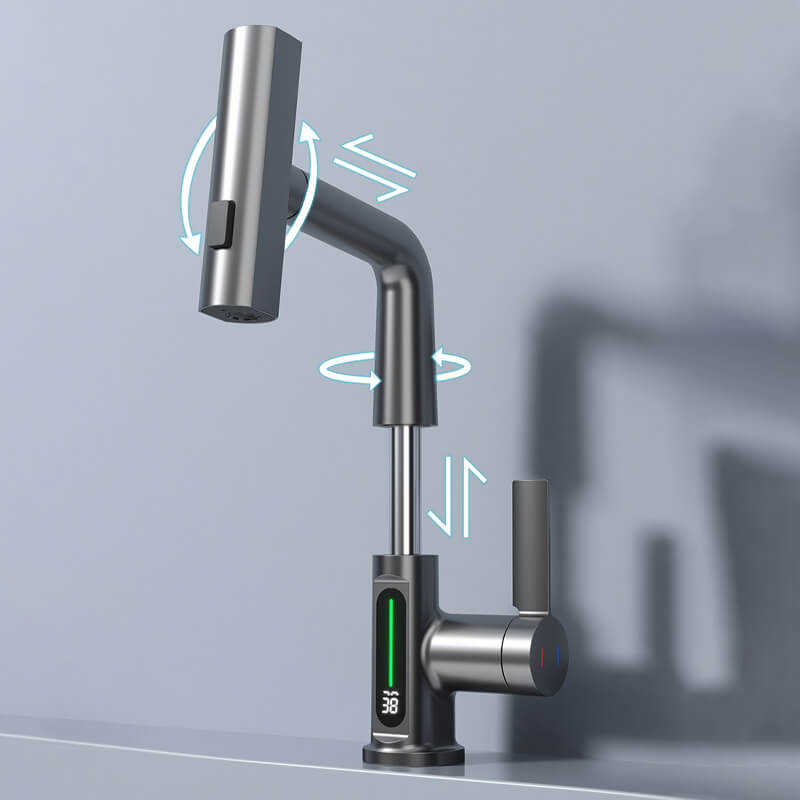 AquaGlide – Intelligenter digitaler Waschtischhahn mit drehbarem Kopf und LED Temperaturanzeige