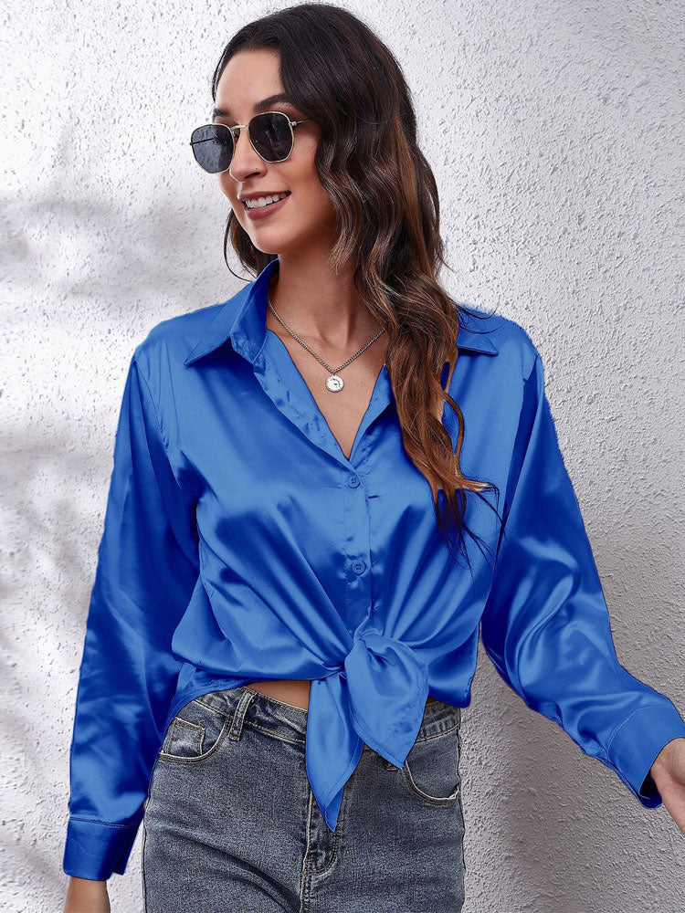 Caroline - Lässige locker sitzende Bluse mit langen Ärmeln und Umlegekragen