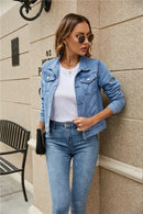 Zoe - Langärmelige Reverskragen Denim Jacke Mit Taschen