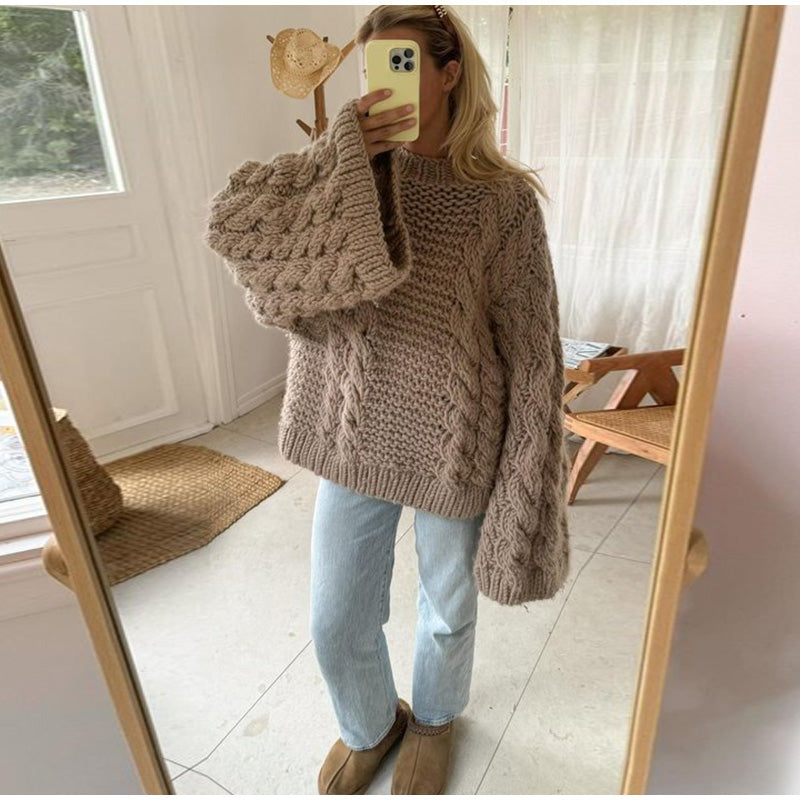 Greta - Langärmeliger Rundhalsausschnitt Überdimensionale Strickpullover