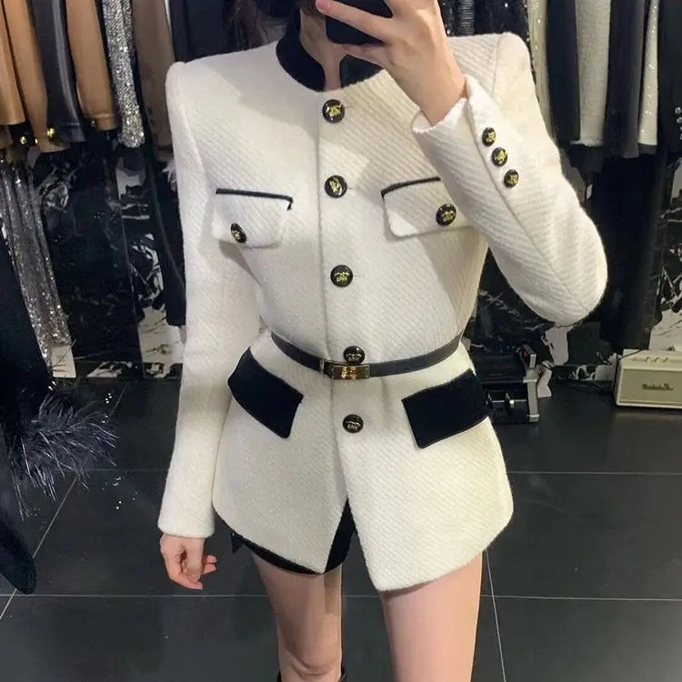 Sima – Eleganter Langarm Blazer mit Taschen Knöpfen und verstellbarem Gürtel