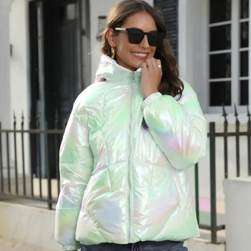 Lina - Langärmelige Puffer Kapuze Jacke Mit Reißverschluß