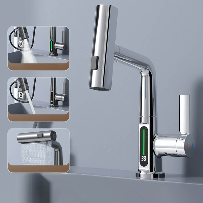 AquaGlide – Intelligenter digitaler Waschtischhahn mit drehbarem Kopf und LED Temperaturanzeige