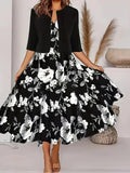 Denise – Blumendruck Midikleid mit Blazer und Kurzarm