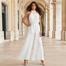 Zaniya – Ärmelloser Jumpsuit mit weitem Bein Plissee Entwerfen und Gürtel Taille