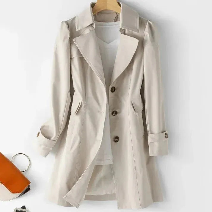 Carla - Warmer langärmeliger Trenchcoat mit Reverskragen und Knopfversch