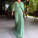 Alisa – Elegantes Plissee Longkleid mit V Ausschnitt und Fledermausärmeln