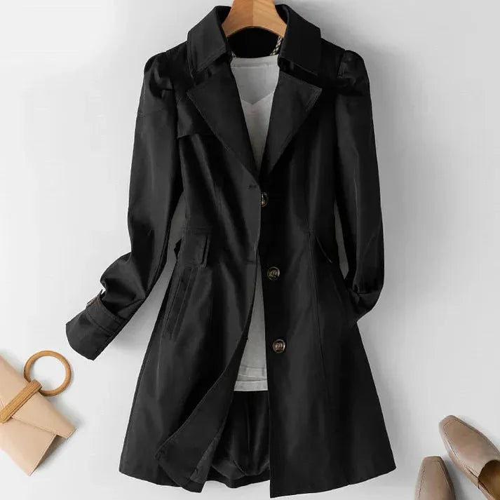 Carla - Warmer langärmeliger Trenchcoat mit Reverskragen und Knopfversch