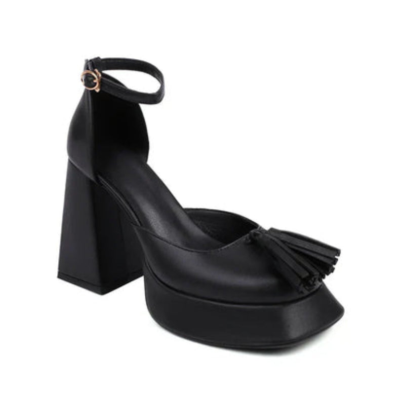 Ava – Schuhe mit dickem Absatz, abgerundeter Spitze und Knöchelriemen