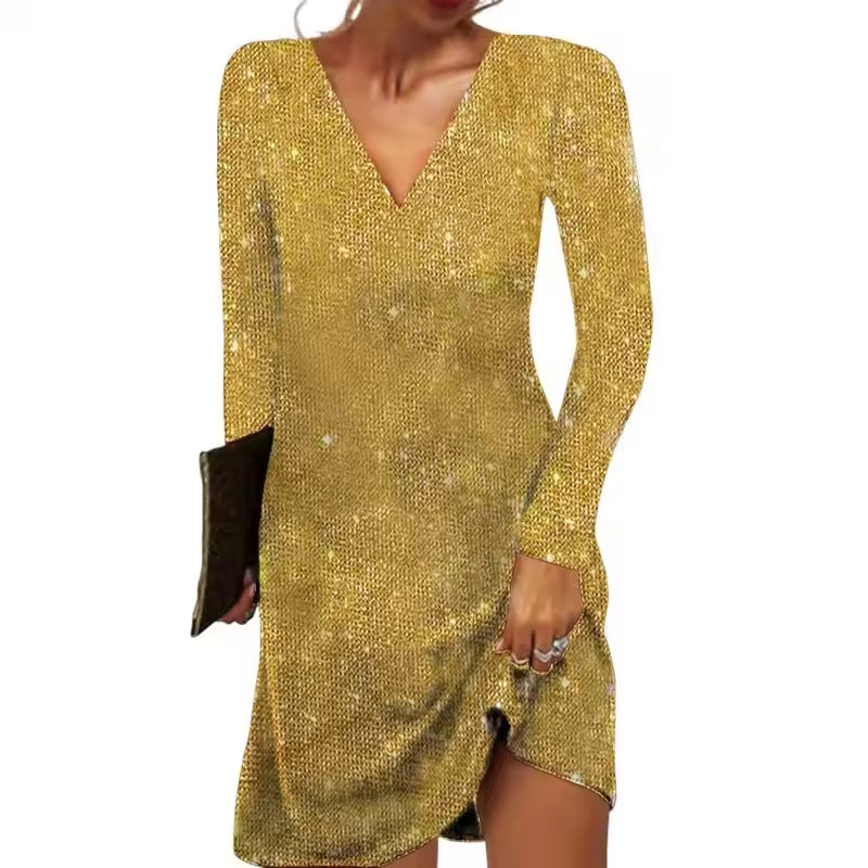 Anna – Modisches Langarm Minikleid mit tiefem V Ausschnitt