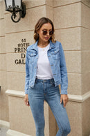 Zoe - Langärmelige Reverskragen Denim Jacke Mit Taschen