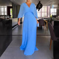 Alisa – Elegantes Plissee Longkleid mit V Ausschnitt und Fledermausärmeln