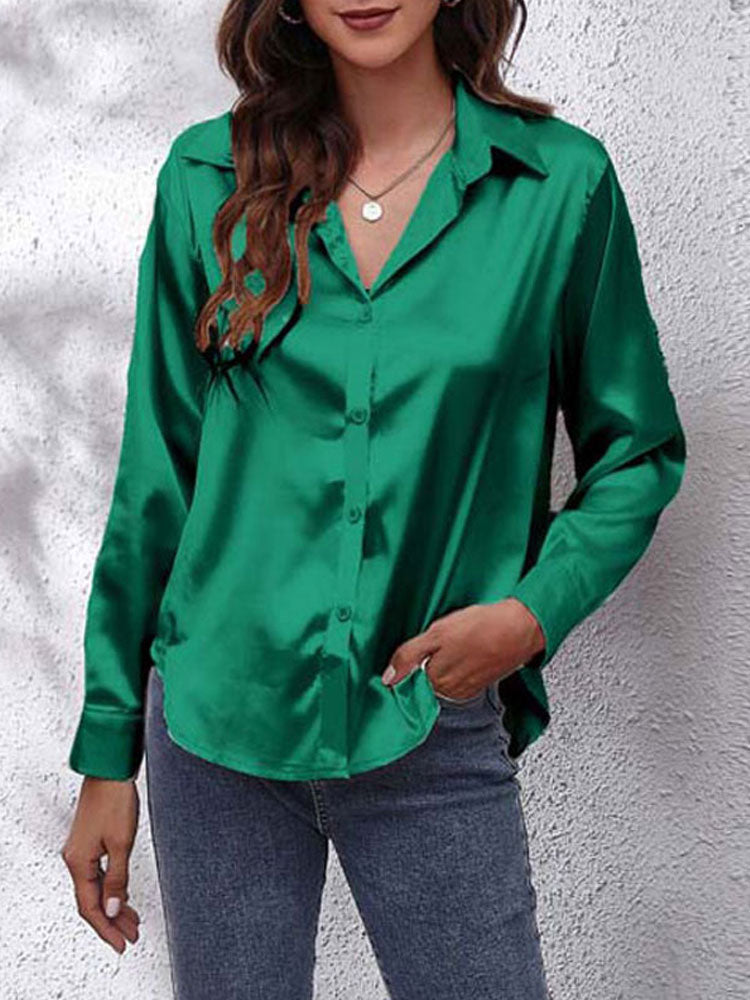 Caroline - Lässige locker sitzende Bluse mit langen Ärmeln und Umlegekragen