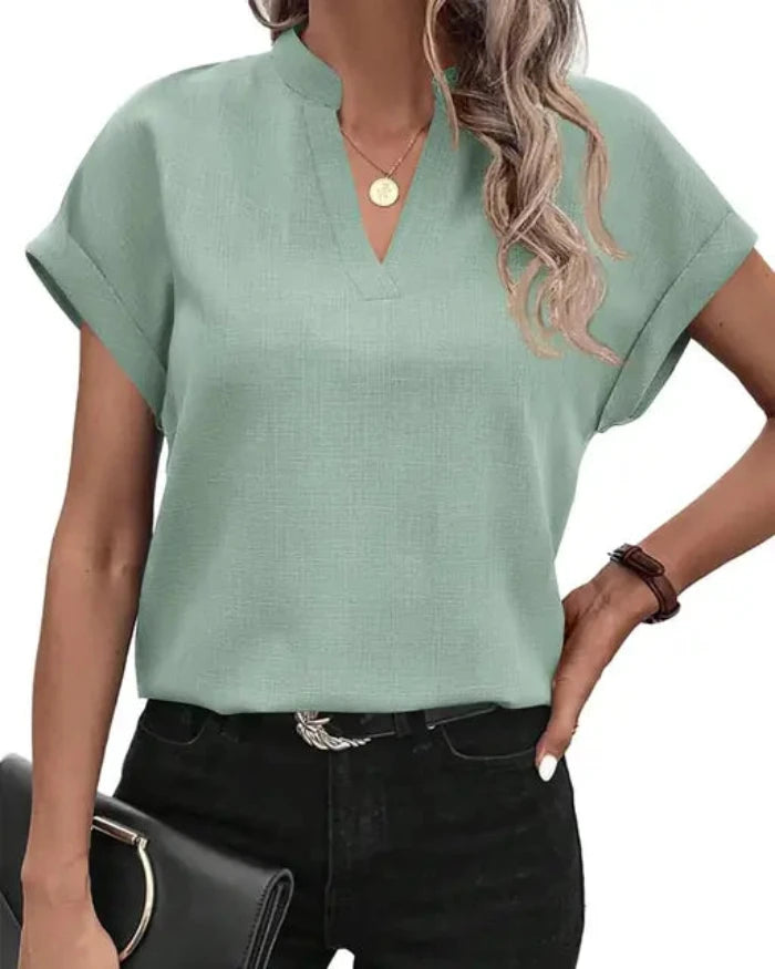 Lily – Klassisches Kurzarm Top Mit V Ausschnitt