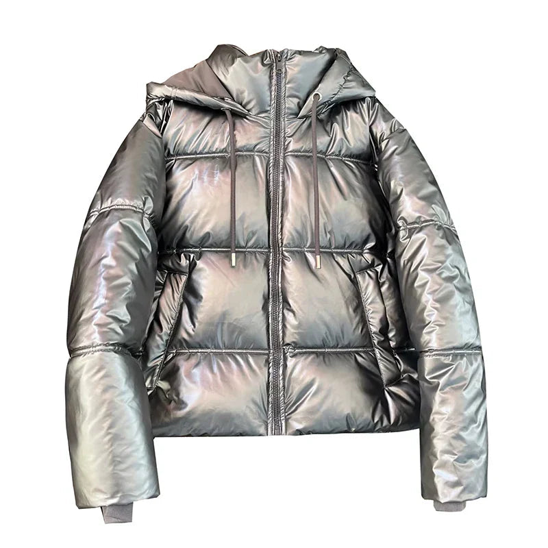 Freya - Langärmelige Puffer Kapuze Jacke Mit Reißverschluß
