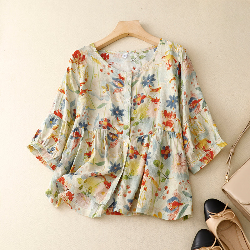 Raya – Bluse mit floralem Patchwork-Muster, lockerer Passform und weitem Schnitt