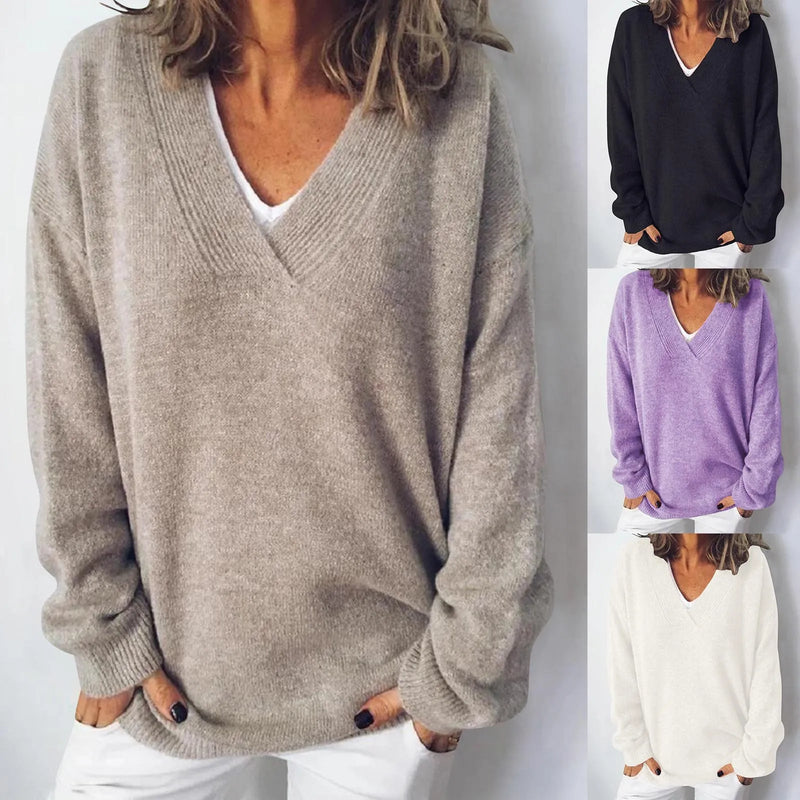 Mia - Warmer V Ausschnitt Langärmelig Pullover