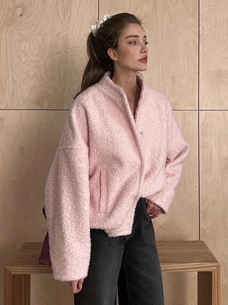 Mia - Langärmelig Standkragen Pelz Jacke Mit Taschen