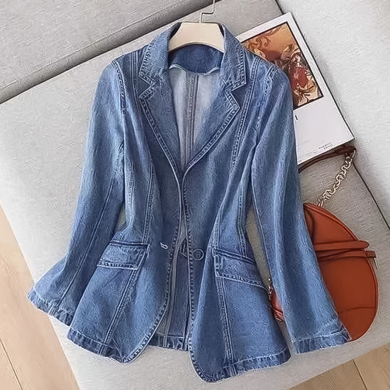 Mila - Langärmelig Einzeln Schaltfläche Denim Blazer