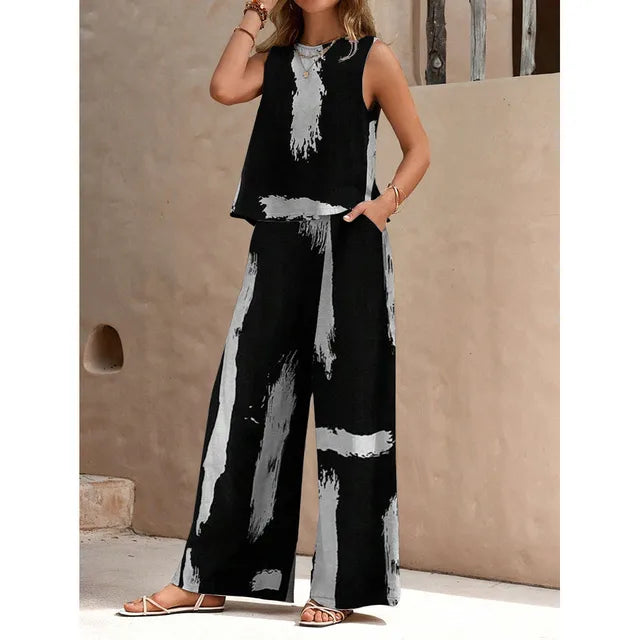 Leah – Elegantes Armelloses Gestreiftes Zweiteiler Set