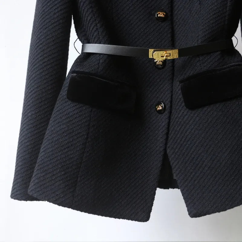 Sima – Eleganter Langarm Blazer mit Taschen Knöpfen und verstellbarem Gürtel