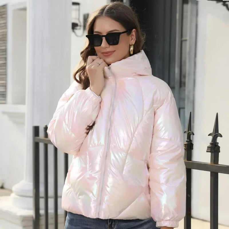 Lina - Langärmelige Puffer Kapuze Jacke Mit Reißverschluß