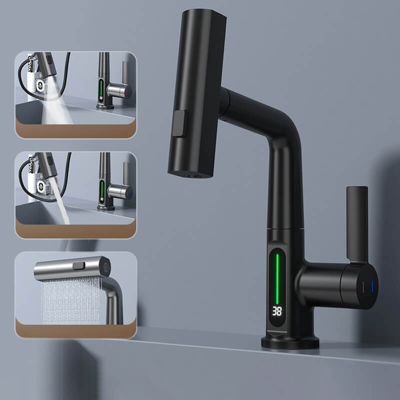 AquaGlide – Intelligenter digitaler Waschtischhahn mit drehbarem Kopf und LED Temperaturanzeige