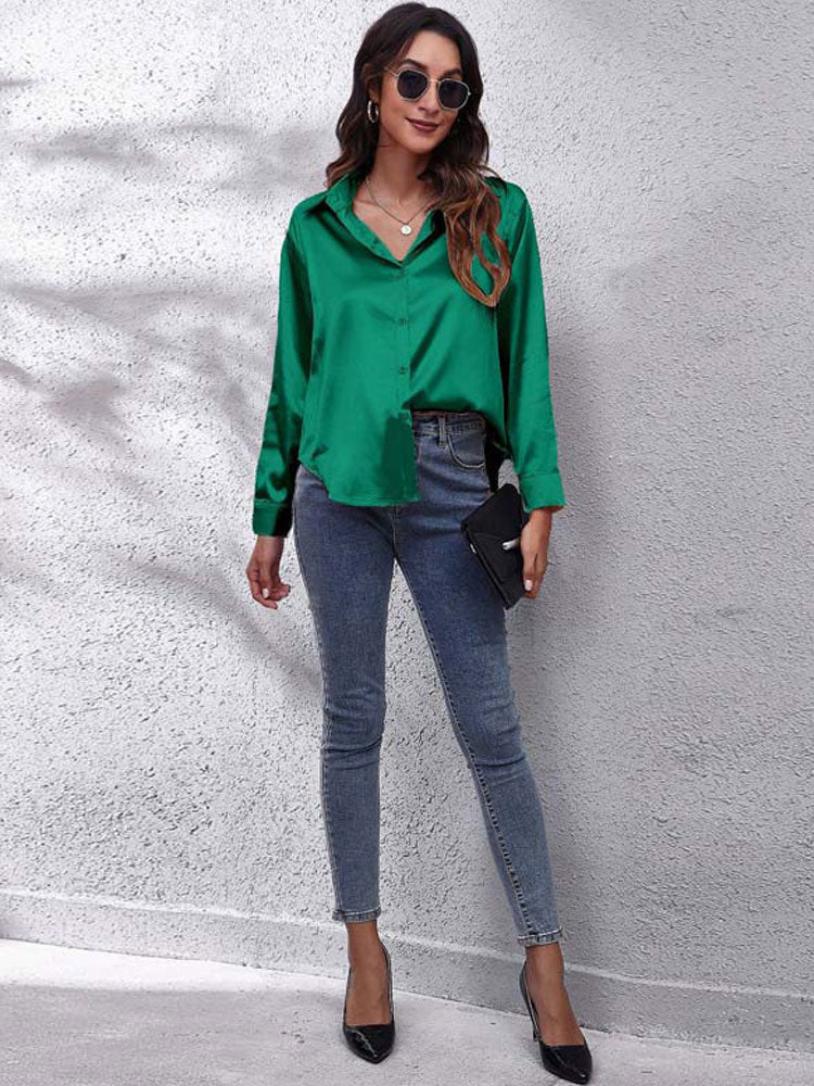 Caroline - Lässige locker sitzende Bluse mit langen Ärmeln und Umlegekragen