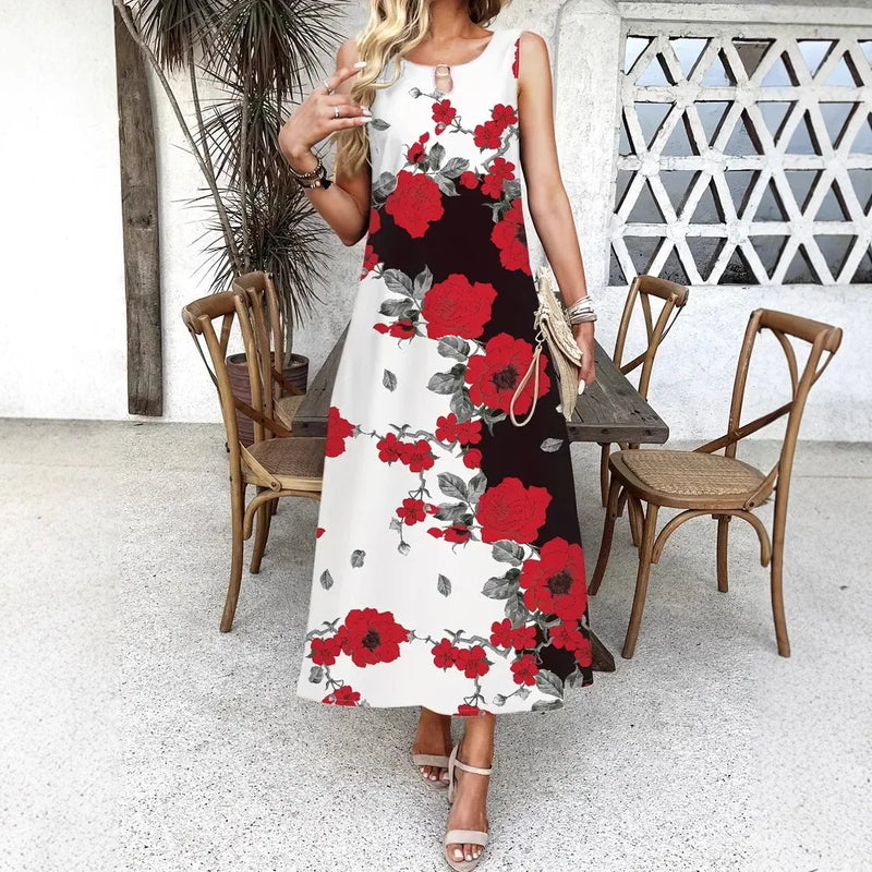Maya – Ärmelloses Maxikleid mit Blumenmuster und lockerer Passform