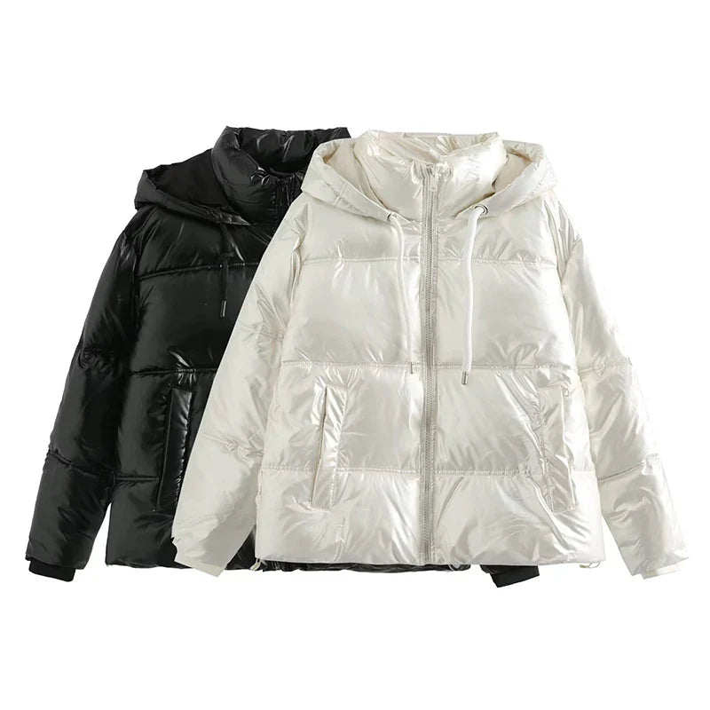 Freya - Langärmelige Puffer Kapuze Jacke Mit Reißverschluß
