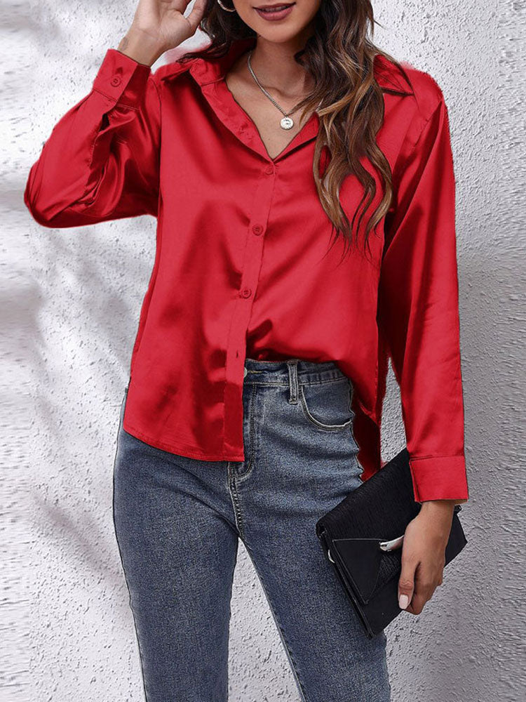 Caroline - Lässige locker sitzende Bluse mit langen Ärmeln und Umlegekragen