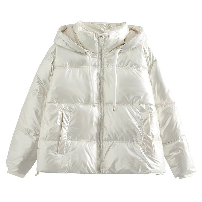 Freya - Langärmelige Puffer Kapuze Jacke Mit Reißverschluß