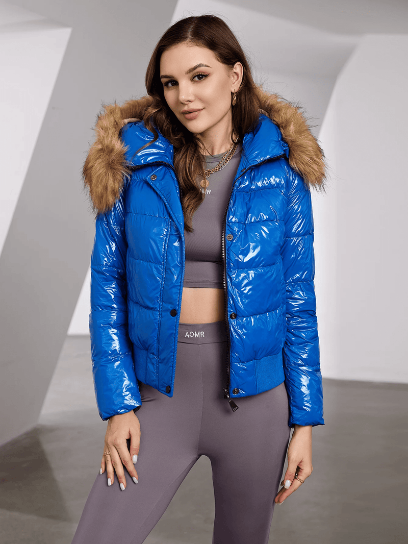 Anna - Langärmelige Kunstpelz Kapuze Jacke Mit Reißverschluß
