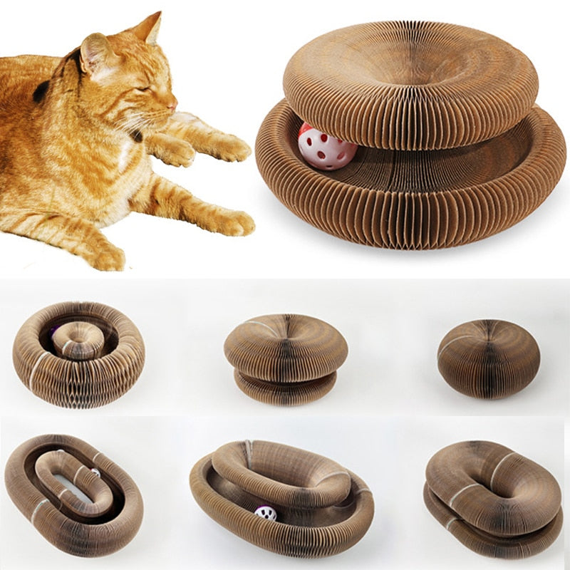 PurrPlay - Magisch faltbares Katzenkratzbrett Mit Glockenball
