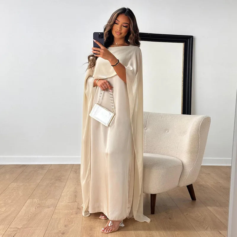 Emilia – Modisches langes Kleid mit Cape Ärmeln und U Boot Ausschnitt