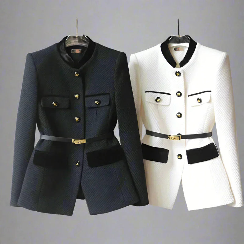 Sima – Eleganter Langarm Blazer mit Taschen Knöpfen und verstellbarem Gürtel